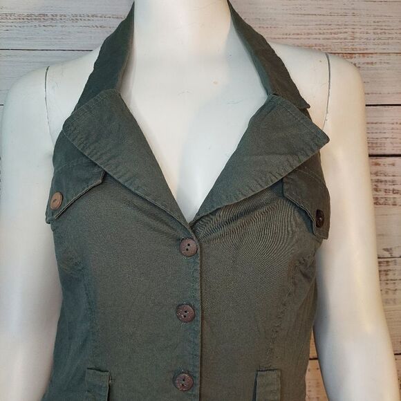 Womans Le Chateau Military Green Collared, Sleeveless Dress - Picture 7 of 12